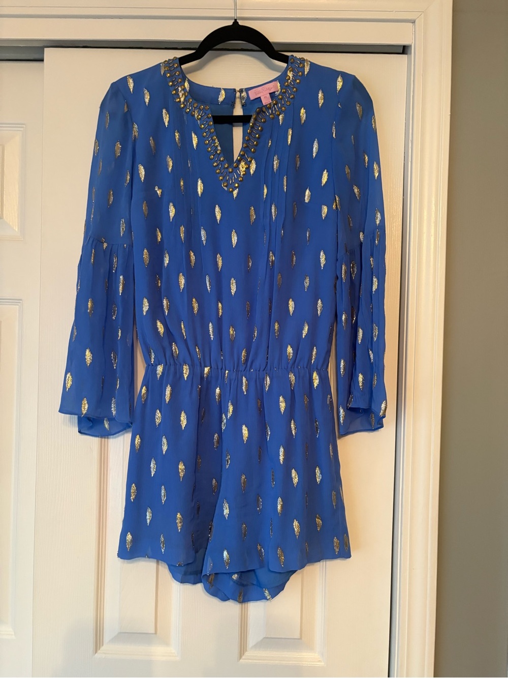 Lilly Pulitzer Blue Gold-Accent Long Sleeve Romper by